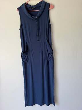 Michael Tyler Blue Collared Drawstring Sleeveless Sport Dress with Pockets S P